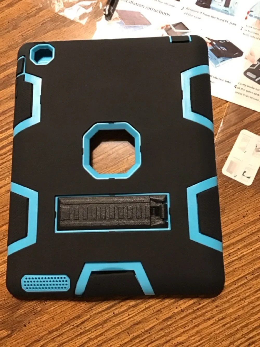 Blue ipad 2/3/4 shockproof military Case Shell with Black Trim & stand